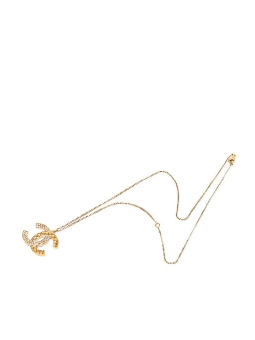 Chanel CC Logo Chain Pendant Gold Plated Rhinestone